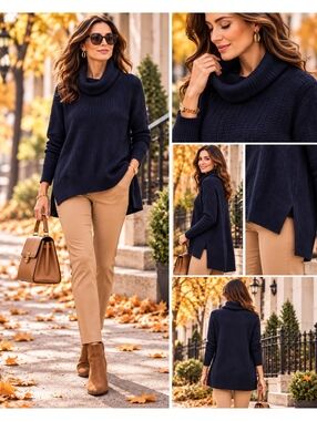 41 Hawthorne 100% Cashmere Navy Cowl Neck High Low Sweater Size M
